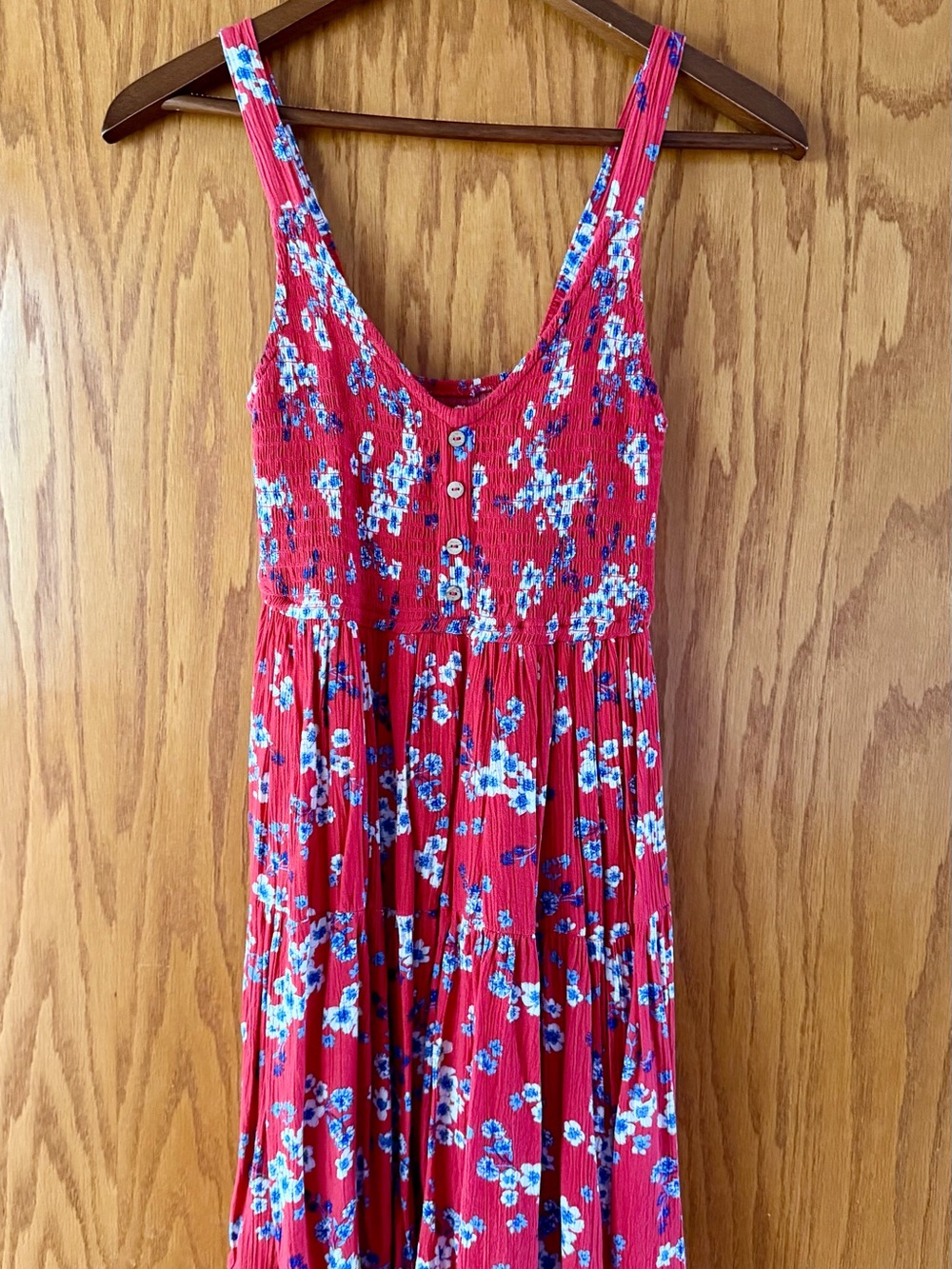 Japna Red Floral Button-Front Sundress with Blue and White Flowers